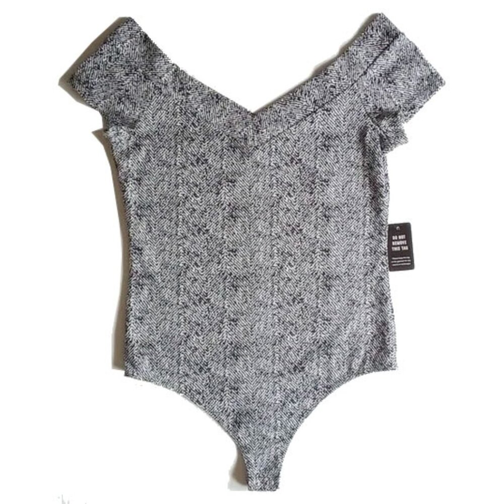 NWT Express Off Shoulder Sleeveless Thong Bodysuit M Black Print  50OFF3